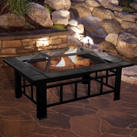 NATURE SPRING Nature Spring Marble Rectangular Fire Pit and Wood Burning Set | 37 inches with Cover and Log Poker 484224QLY